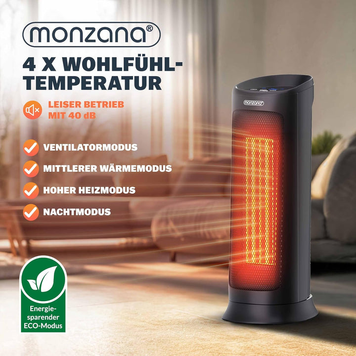 Monzana® Keramik Heizlüfter 2000W 4 Betriebsmodi 15-40°C Energiesparend 120° Oszillation Timer Leise