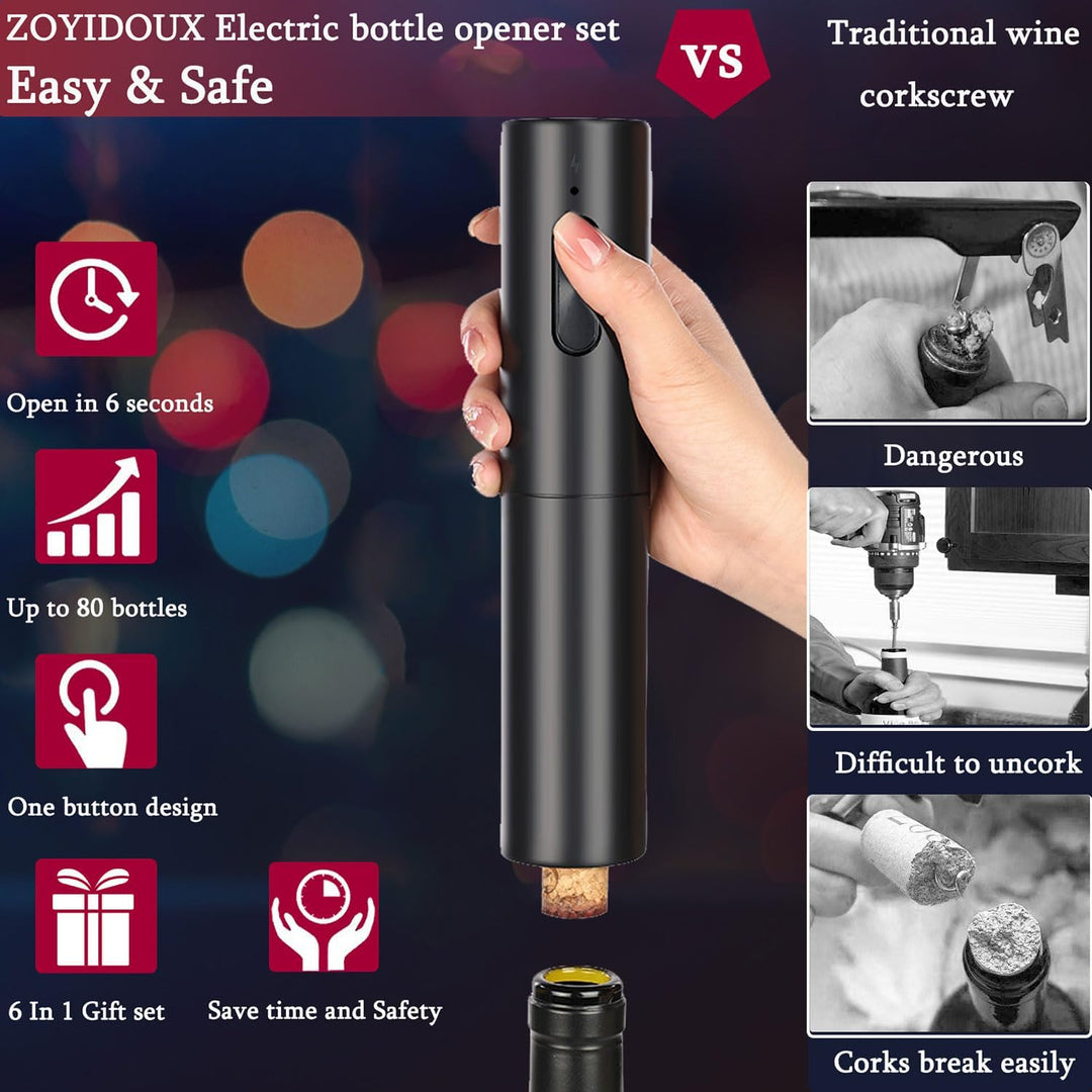 ZOYIDOUX 7-in-1 wiederaufladbares elektrisches Korkenzieher-Geschenkset, elektrischer Weinöffner mit