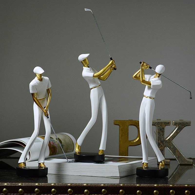 Amoy-Art Golfer Figuren Statue Modern Dekor Skulptur Wohnzimmer Kunst Golfspieler Arts Polyresin Wei