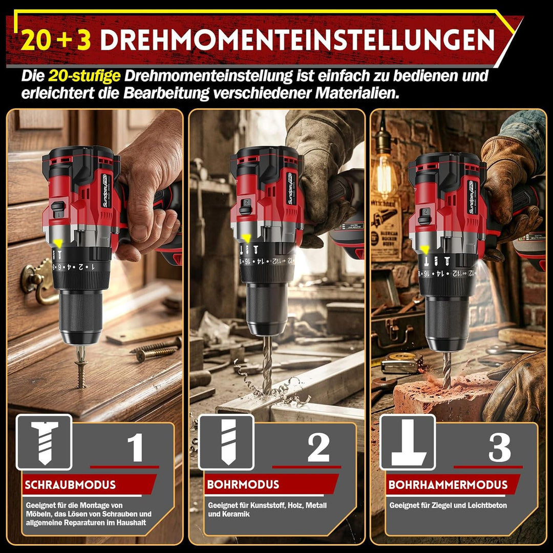 130Nm Akkuschrauber mit Schlagbohrfunktion - 21V Bürstenloser Akkubohrer mit 4.0Ah Akku & Ladegerät,