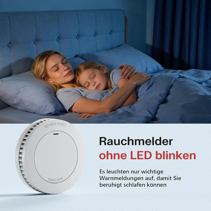 2er MINI Rauchmelder Set 10 Jahre Batterie, feuermelder ohne fehlalarme, brandmelder flach zum klebe