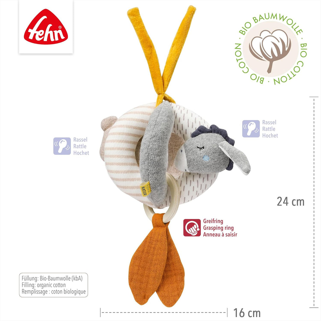 Fehn 052312 Greifball Esel & Teddy NATUR – Motorik-Spielball mit Rassel zum Werfen, Greifen, Rollen