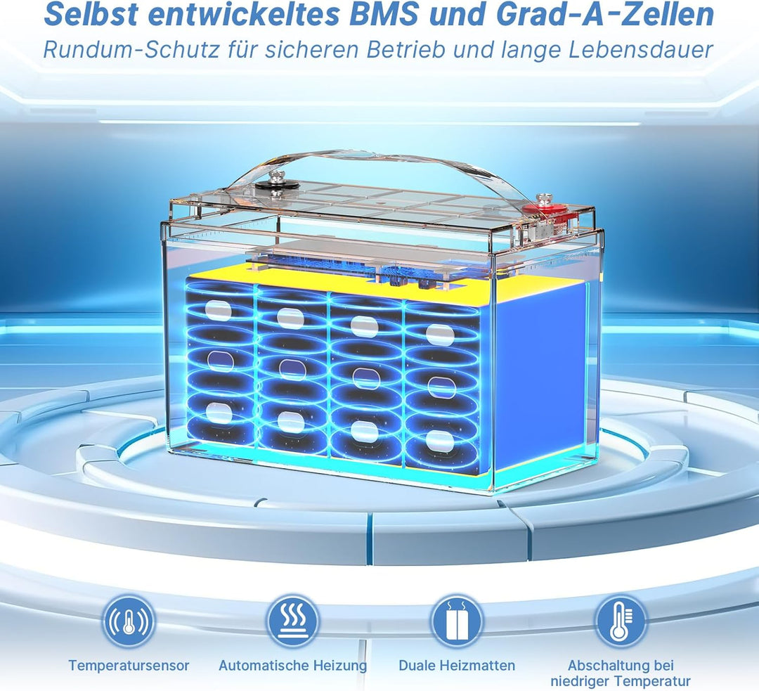 Redodo 2024 Verbesserte selbstheizende 12V 100Ah LiFePO4-Batterie, integriertes 100A BMS mit Heizung