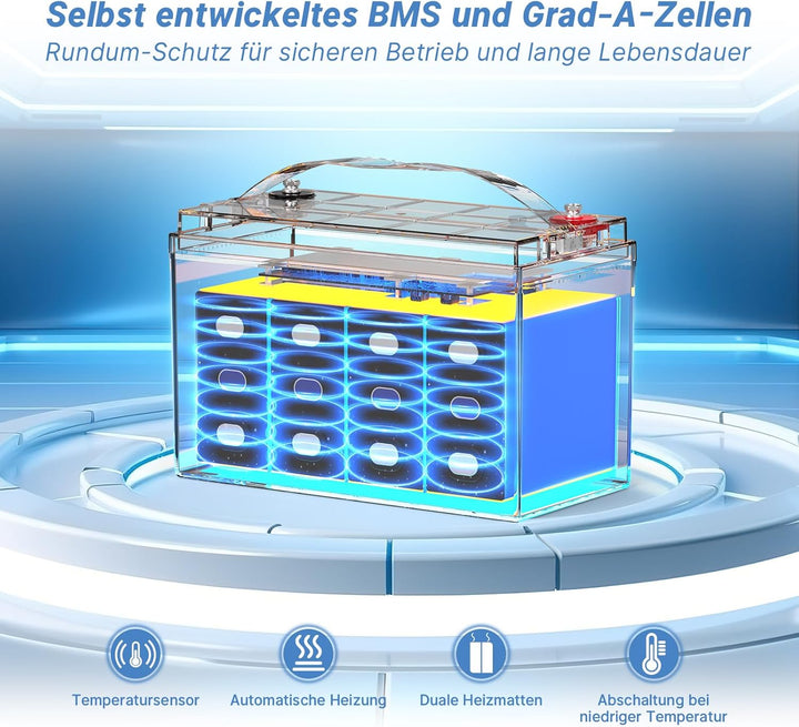 Redodo 2024 Verbesserte selbstheizende 12V 100Ah LiFePO4-Batterie, integriertes 100A BMS mit Heizung