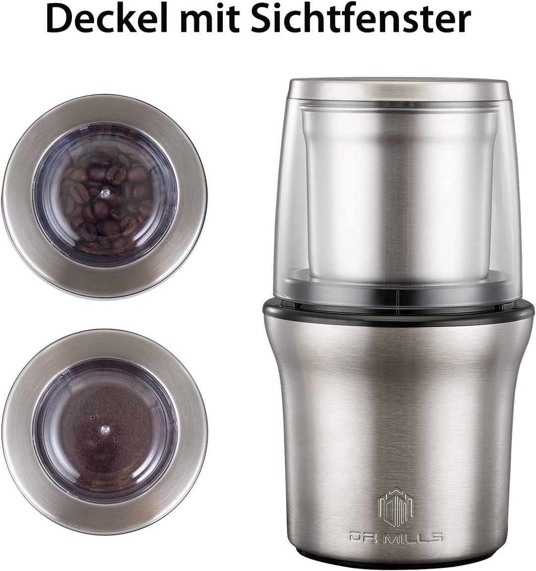 DR MILLS DM-7412M Elektrische Gewürz- und Kaffeemühle, Mühle und Hackmesser, abnehmbarer Becher, abw