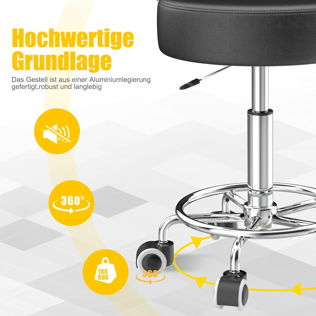 Hocker höhenverstellbar 49cm-63cm,Rollhocker mit fussstützezur Entspannung des Körpers,kompakt,beque