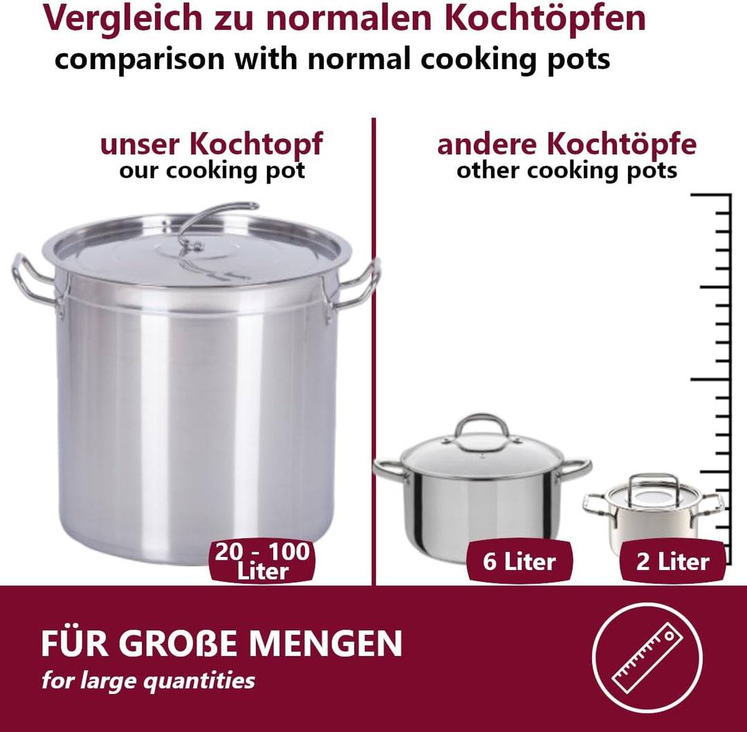 HOOZ Gastronomie Kochtopf Suppentopf - 15 bis 270 Liter Edelstahl Kochtöpfe - ideal geeignet für all