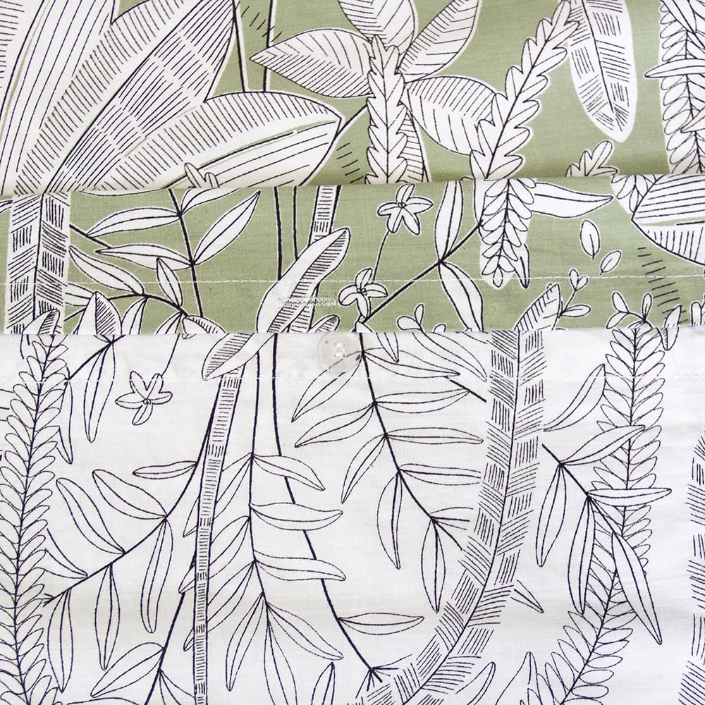 CÔTE DECO Bettwäsche, 220 x 240 cm, geometrisch und Blumen grün – 3-teilig | 1 Bettbezug für Erwachs