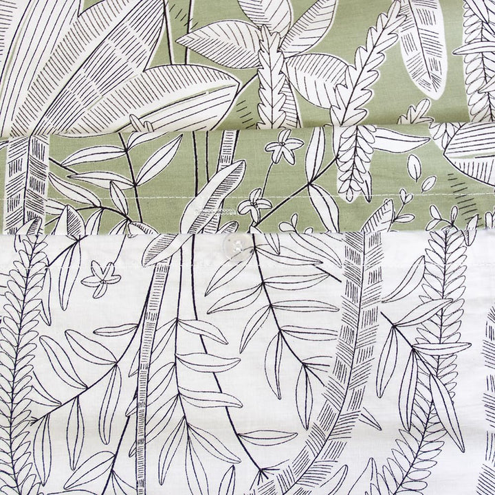 CÔTE DECO Bettwäsche, 220 x 240 cm, geometrisch und Blumen grün – 3-teilig | 1 Bettbezug für Erwachs