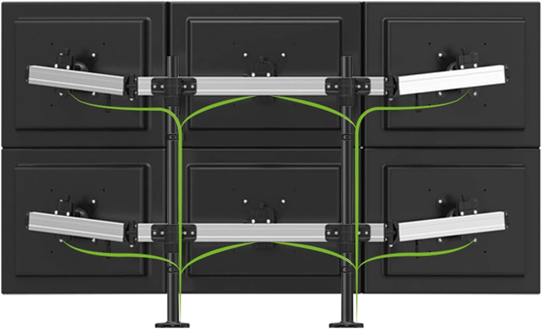 HFTEK 6-Fach Monitorarm - Tischhalterung für 3+3 Bildschirme von 15 – 27 Zoll mit VESA 75/100 (MP260