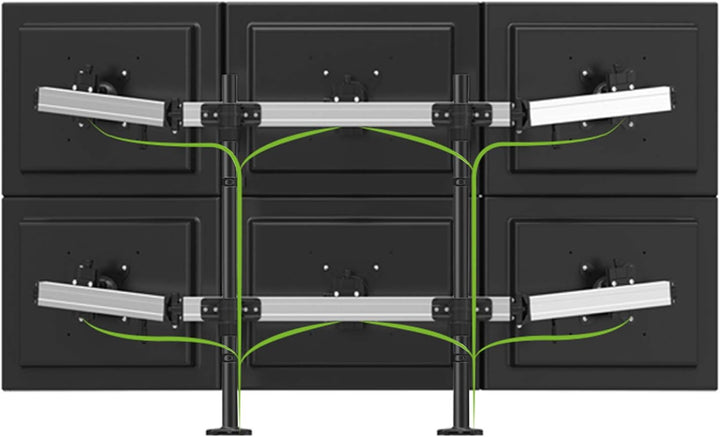 HFTEK 6-Fach Monitorarm - Tischhalterung für 3+3 Bildschirme von 15 – 27 Zoll mit VESA 75/100 (MP260