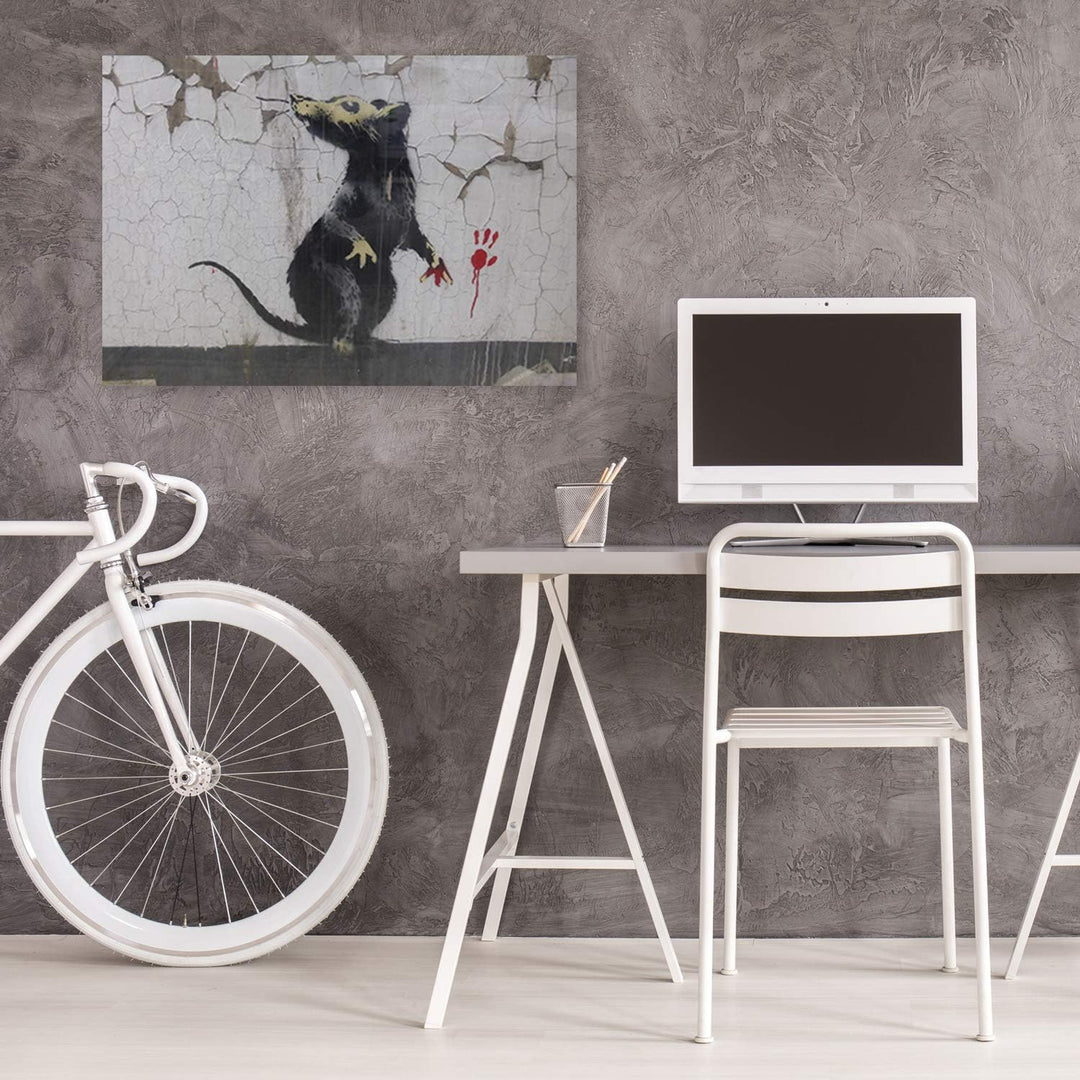 Feeby Leinwandbilder XXL Banksy - Rat - 60x40 cm - Bild auf Leinwand - Kunstdruck - Deko Wohnzimmer