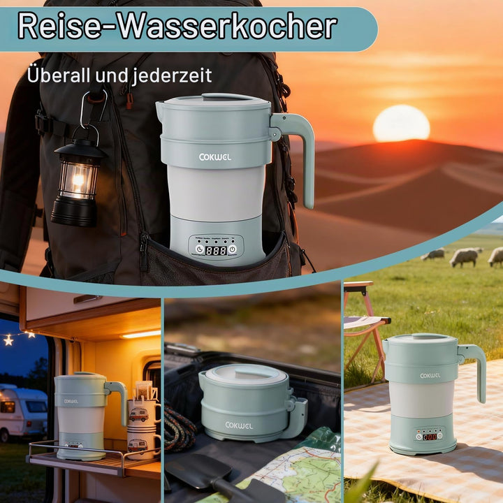 Wasserkocher Faltbar, 0.7L 1000W Klappbarer Tragbarer Mini Elektrischer Wasserkessel, Elektrisch Cam