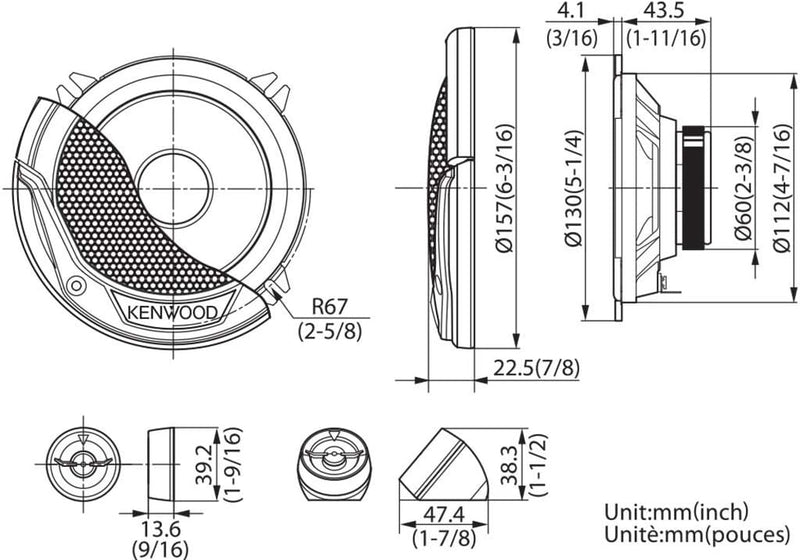 Kenwood KFC-E130P 130mm 2-Wege-Kompontensystem mit Tieftonkonus (250 Watt Spitzenbelastbarkeit)