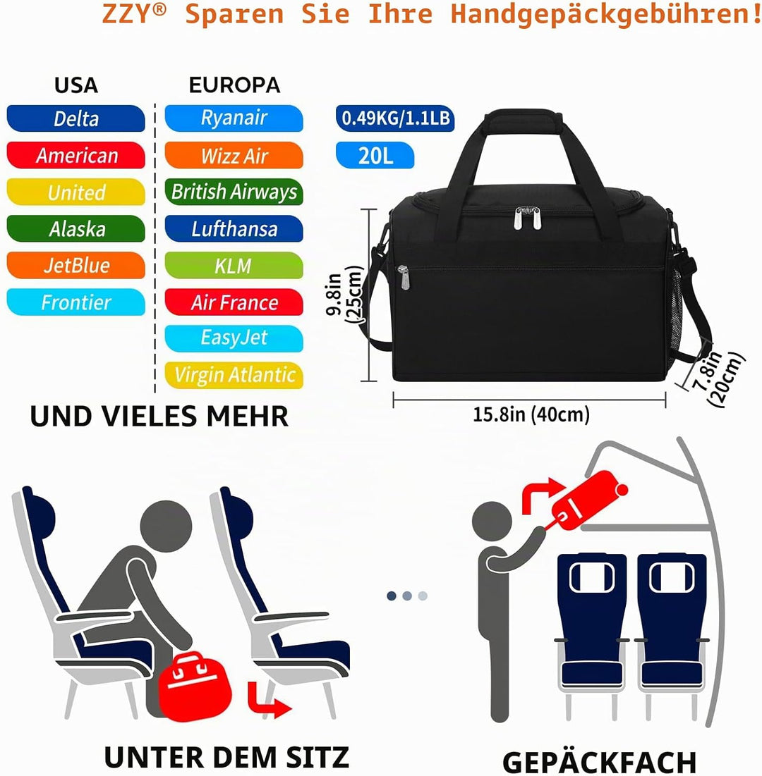 ZZY 20L Sporttasche Klein, Trainingstasche Gym Bag 40x20x25cm, Kleine Fitnesstasche & Weekender für
