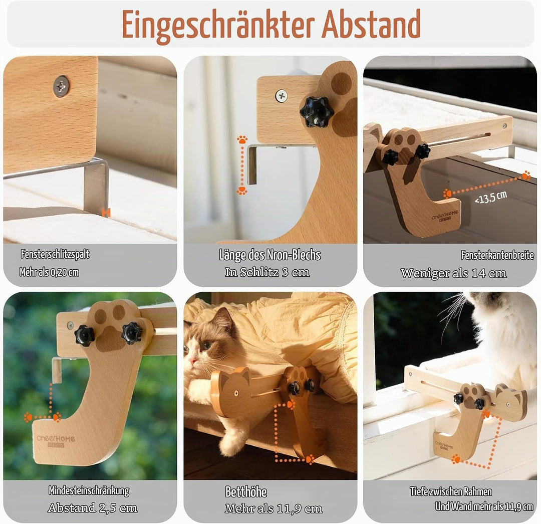 Cheerpals Heizungsliege Katze &amp; Fensterliege aus Buchenholz – 2-in-1 Stabil Katzenhängematte für Hei