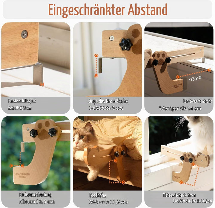 Cheerpals Heizungsliege Katze &amp; Fensterliege aus Buchenholz – 2-in-1 Stabil Katzenhängematte für Hei