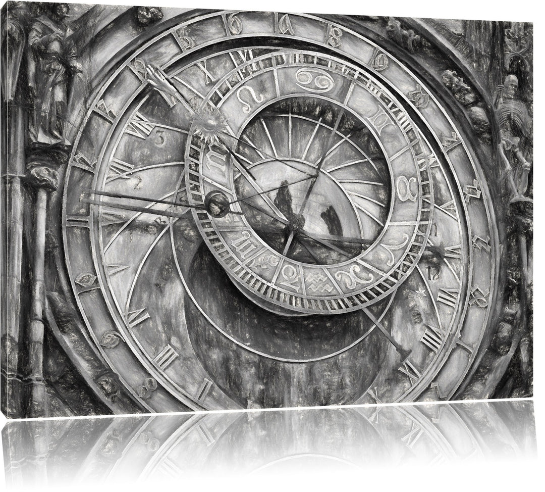 Pixxprint Prager Rathausuhr / 100x70cm Leinwandbild bespannt auf Holzrahmen/Wandbild Kunstdruck Deko