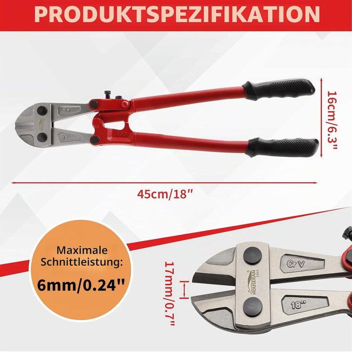 Bolzenschneider 45,7 cm – Schwerlast-Drahtschneider für Zäune, Ketten, Schrauben und Schlösser, Meta