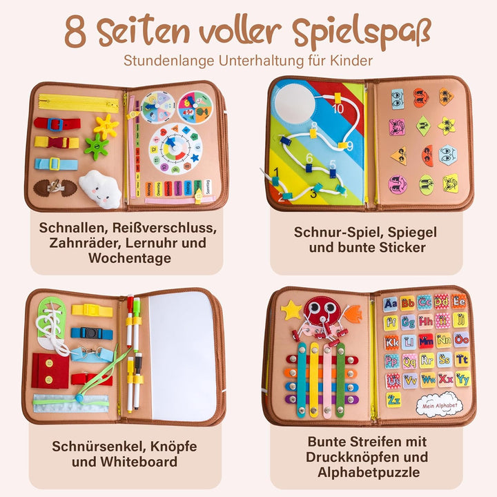 Montessori Busy Board – Motorikspielzeug, Activity Board für Kleinkinder ab 1,2,3 Jahren, Faltbar &
