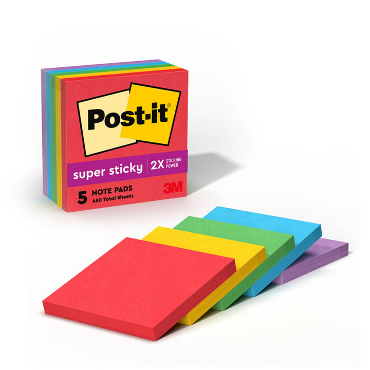 Post-it Super Haftnotizen, 5 Haftnotizblöcke, 7,6 x 7,6 cm, Schulbedarf und Büroprodukte, ideal für