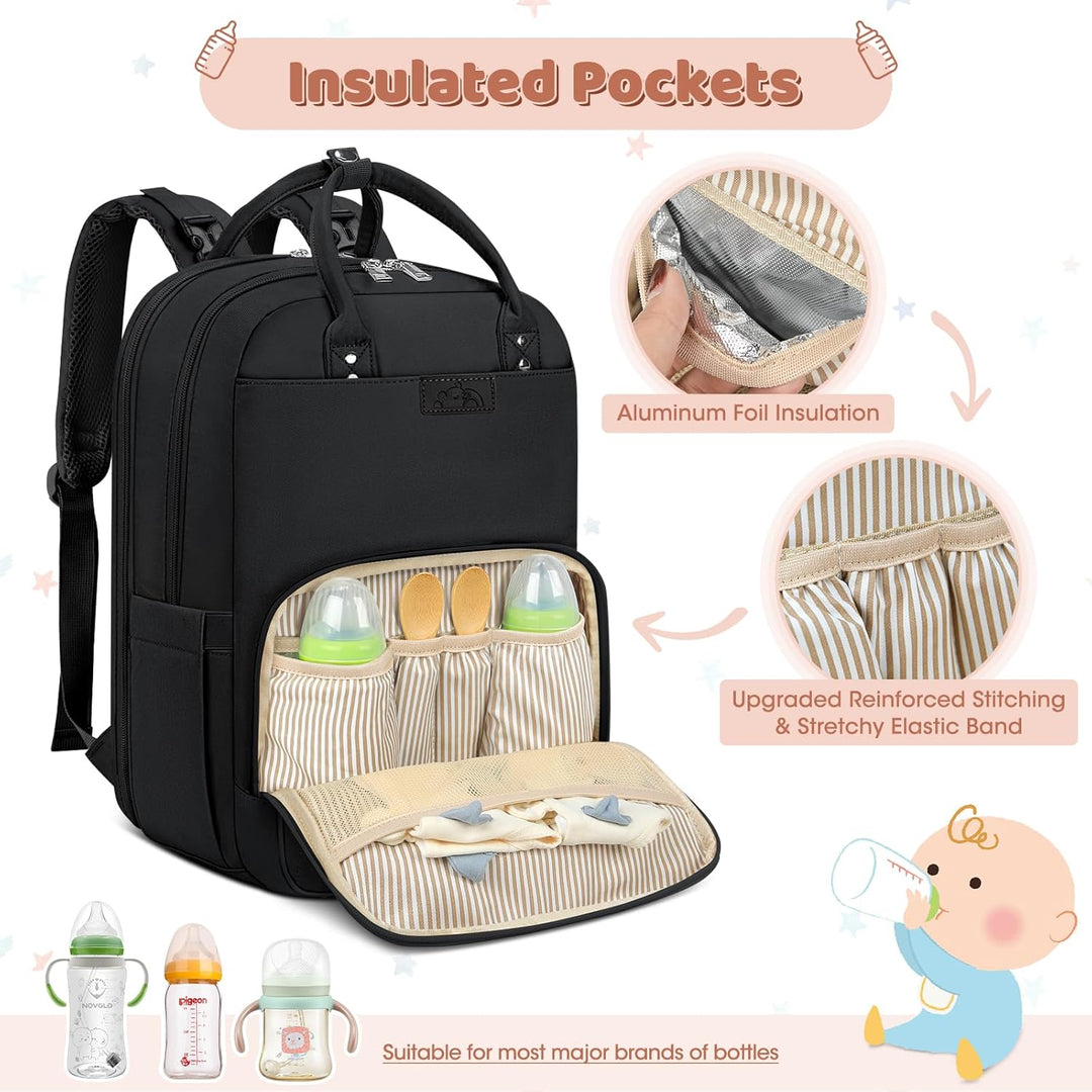 RAINSMORE Baby Wickelrucksack Gross Wickeltasche Rucksack mit Kinderwagengurten und Wickelunterlage