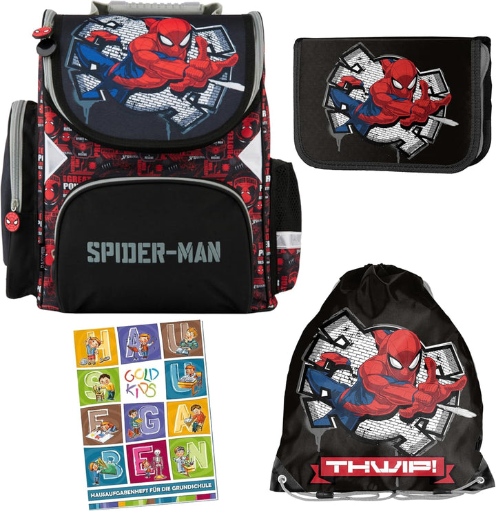 Goldkids - Schulranzen für Jungen und Mädchen, 4er-Set - Schul-Rucksack für Kinder mit Federmäppchen