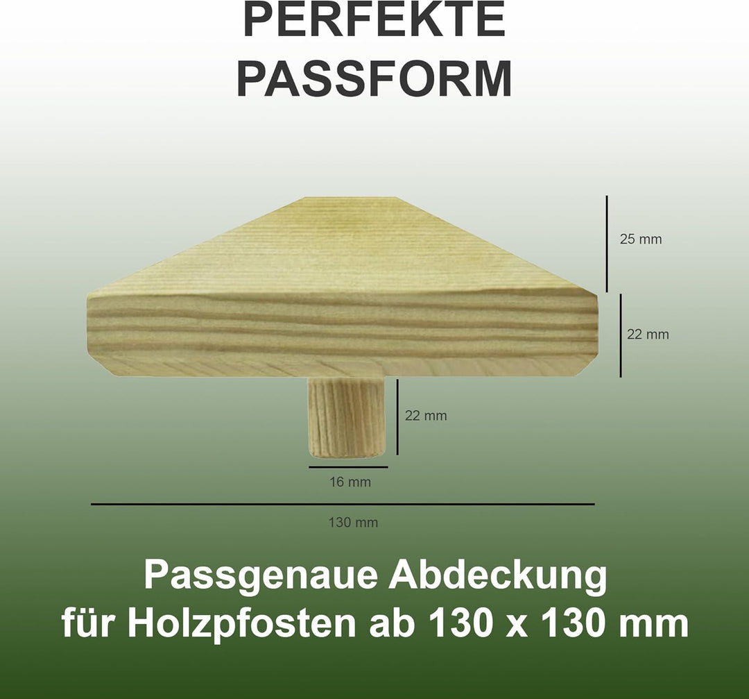 h2i Pfostenkappe | Holz imprägniert | 130 x 130 mm | 5 Stück | Eckige Abdeckkappe für Garten Holzpfo