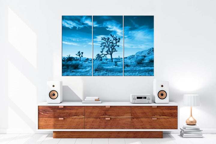 deyoli beeindrucken Wüstenlandschaft Format 120x80 3Teilig Effekt: Monocrome Blau als Leinwandbild,
