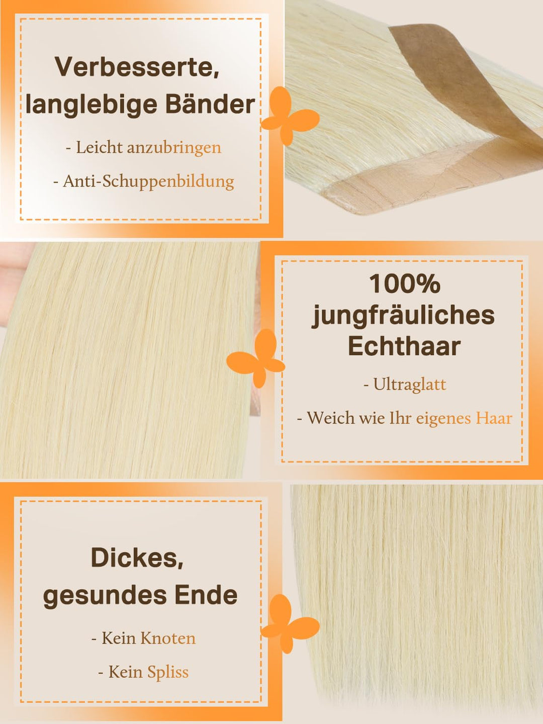 DOORES Echthaar Tape Extensions Remy Haar Tape, Platinblond 35cm (14zoll) 50g 20pcs, Blond Tape Exte
