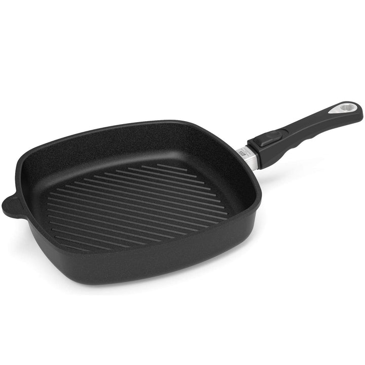 AMT Gastroguss Eckpfanne 28 x 28 cm, 5 cm hoch, mit Grillboden, abnehmbarer Stiel, induktionsgeeigne