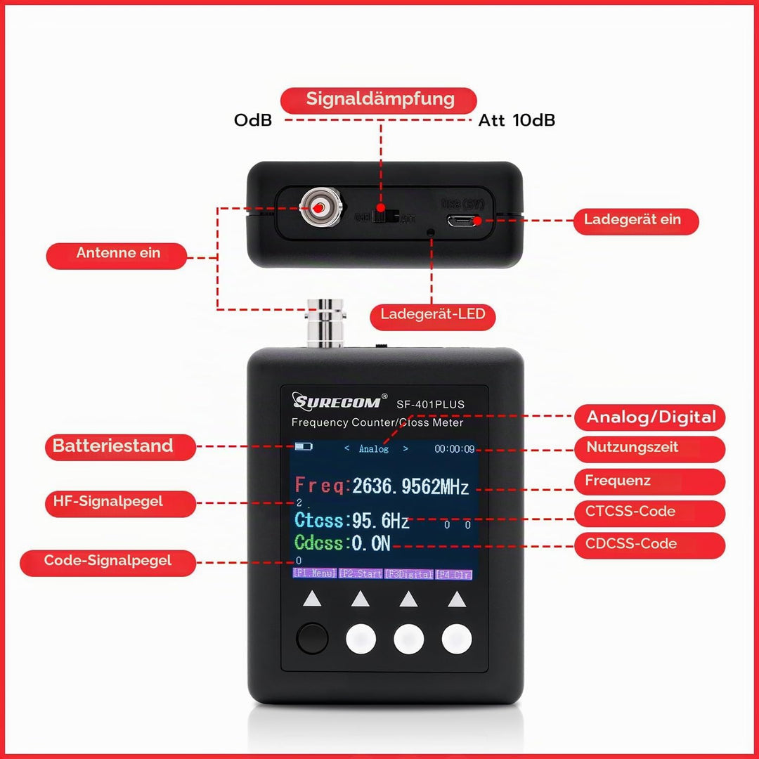 Gam3Gear Surecom SF401 Plus 27Mhz-3000Mhz tragbares Funk-Frequenzzähler-Messgerät mit CTCCSS DCS-Dec