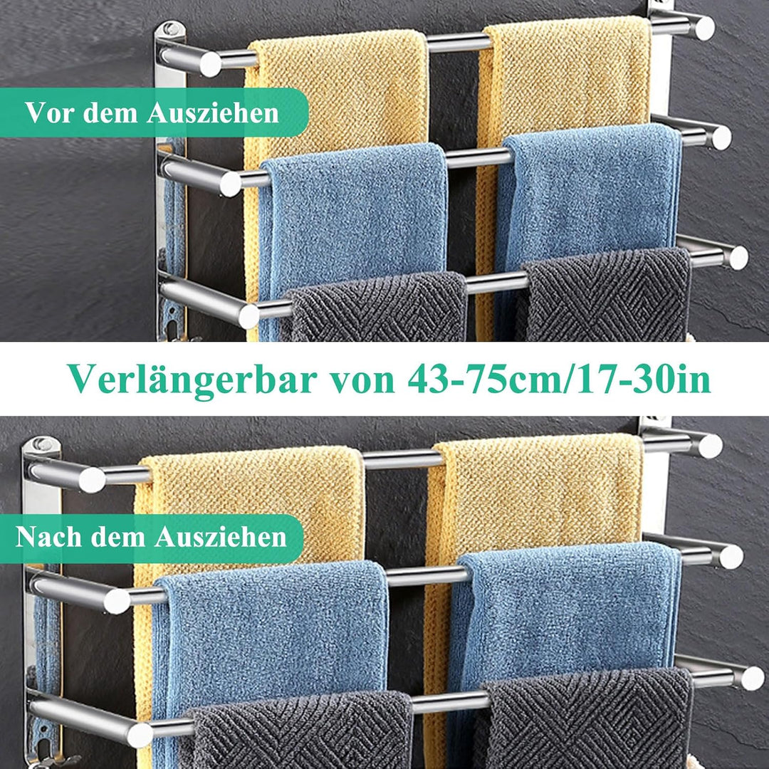 Raheem 43–75cm Handtuchhalter Ohne Bohren Ausziehbar 3-Schicht Edelstahl Handtuchstange Selbstkleben