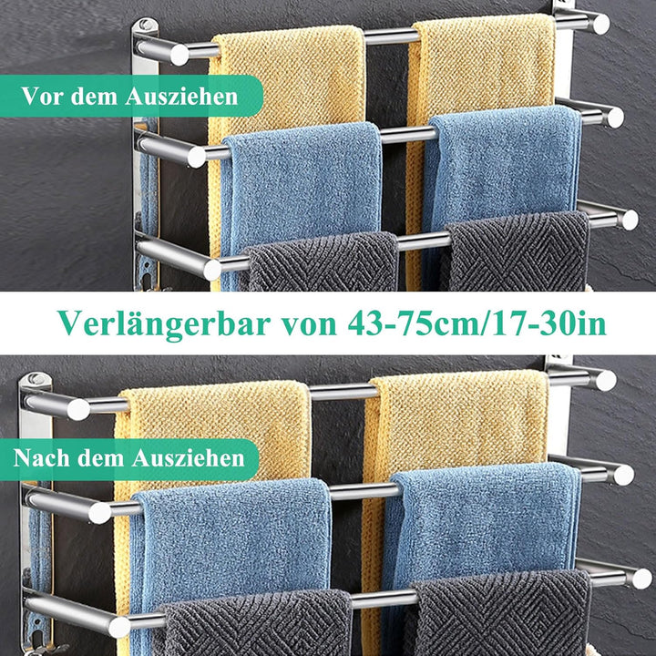 Raheem 43–75cm Handtuchhalter Ohne Bohren Ausziehbar 3-Schicht Edelstahl Handtuchstange Selbstkleben