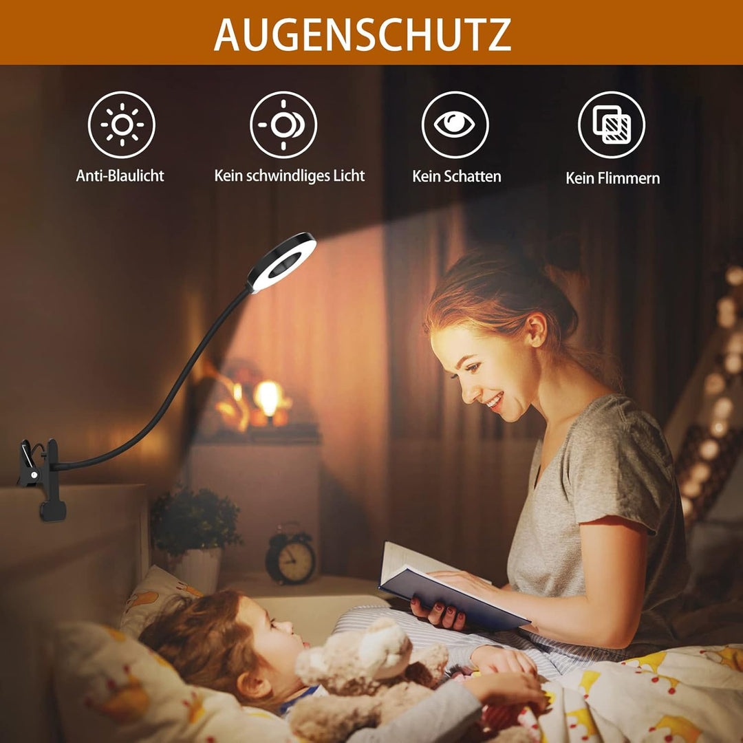 iZELL 23 LED Leselampe Bett Dimmbar -【3 Modi & 10 Helligkeitsstufen】 Augenschutz Klemmlampe mit 70cm