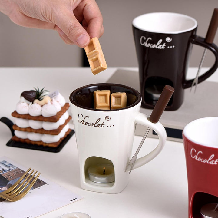 Schokofondue Tasse Set | 1/3-Set Schokoladen Schmelztiegel Becher | Teelichthalter Schmelzender Scho