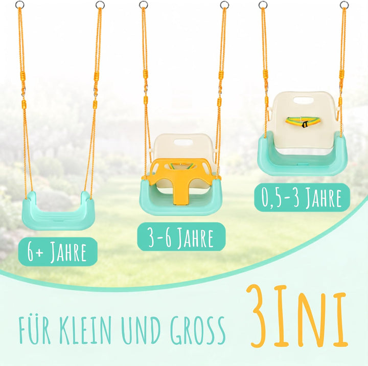 Kinderschaukel 3in1 zum Anfangen, mit Seilen, 0-6 Jahre, Babyschaukel Gartenschaukel Indoor Outdoor