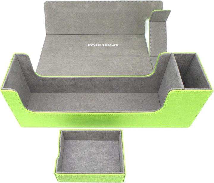 docsmagic.de Premium Magnetic Tray Long Box Light Green Medium - Card Deck Storage - Kartenbox Aufbe