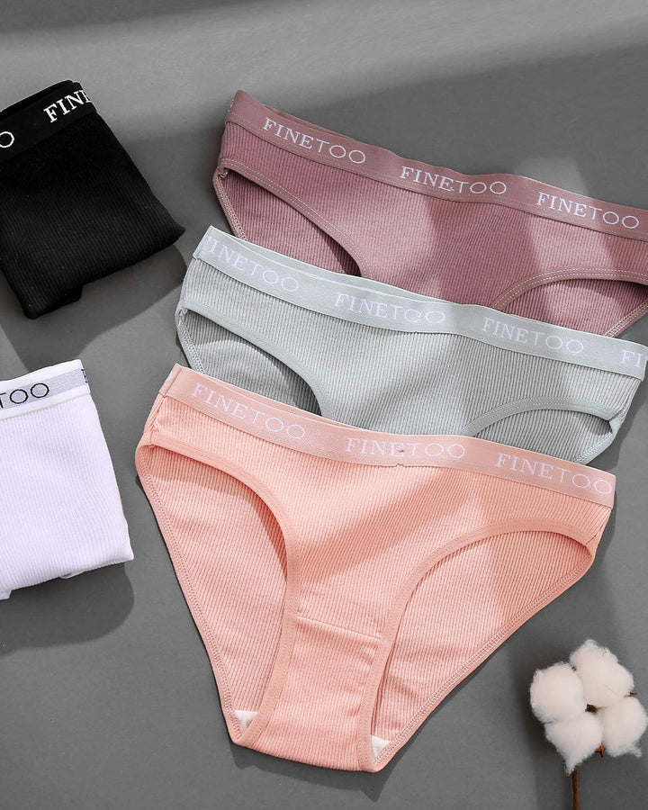 FINETOO 10er Pack Baumwoll Slips Damen Atmungsaktive Unterwäsche Logo Sportunterwäsche Weich Sexy Un