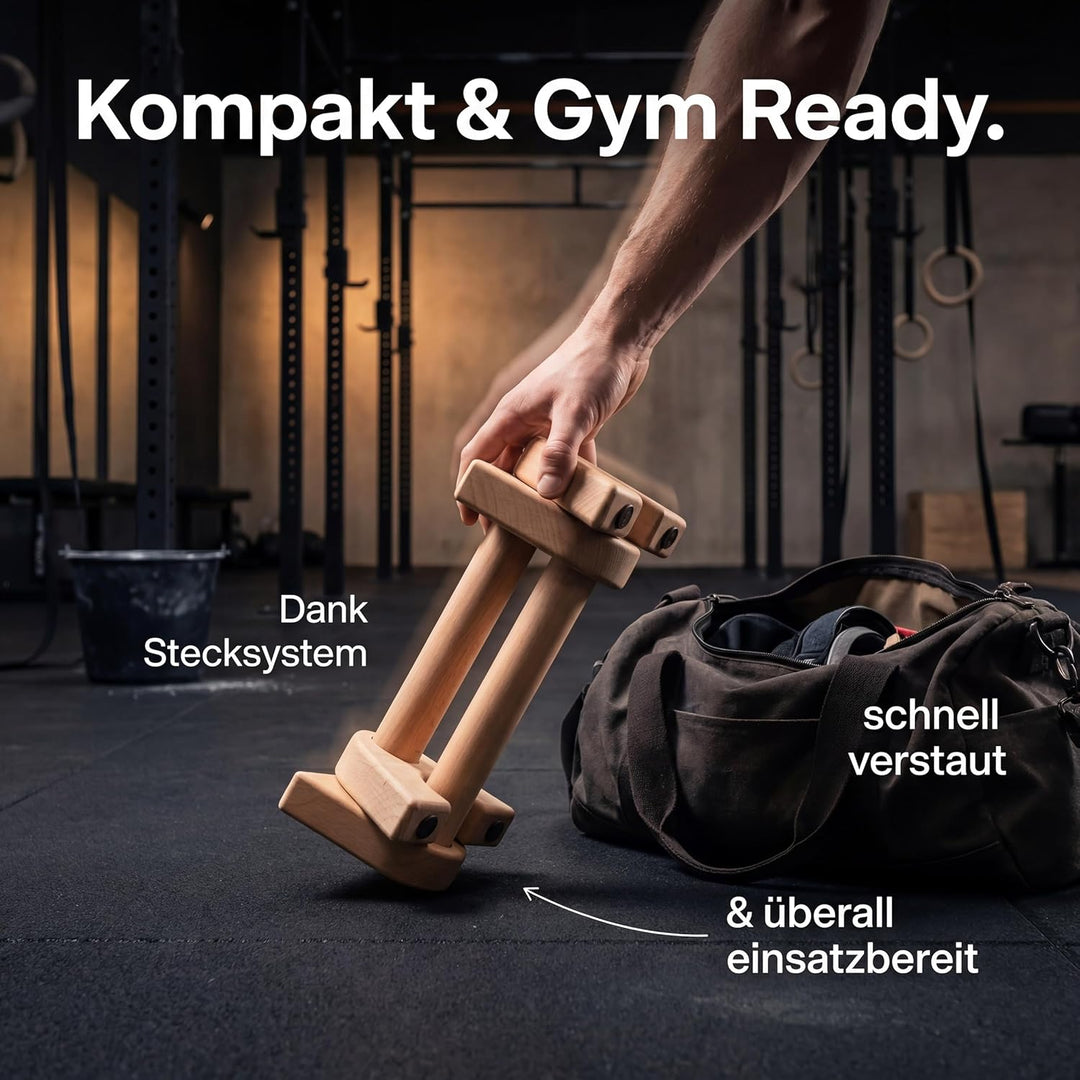 Liegestützgriffe extra lang - Transportable mini Parallettes - einfach verstaubare Handstand Griffe