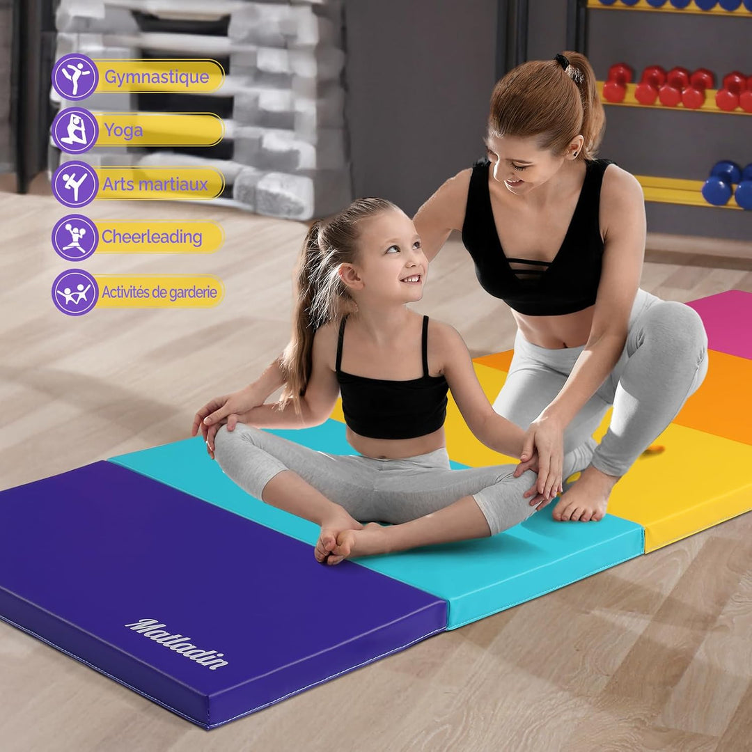 Bonnlo Turnmatten dick, 5-fach faltbare Yogamatte, rutschfeste PU&EPE-Fitnessmatte, klappbare Übungs