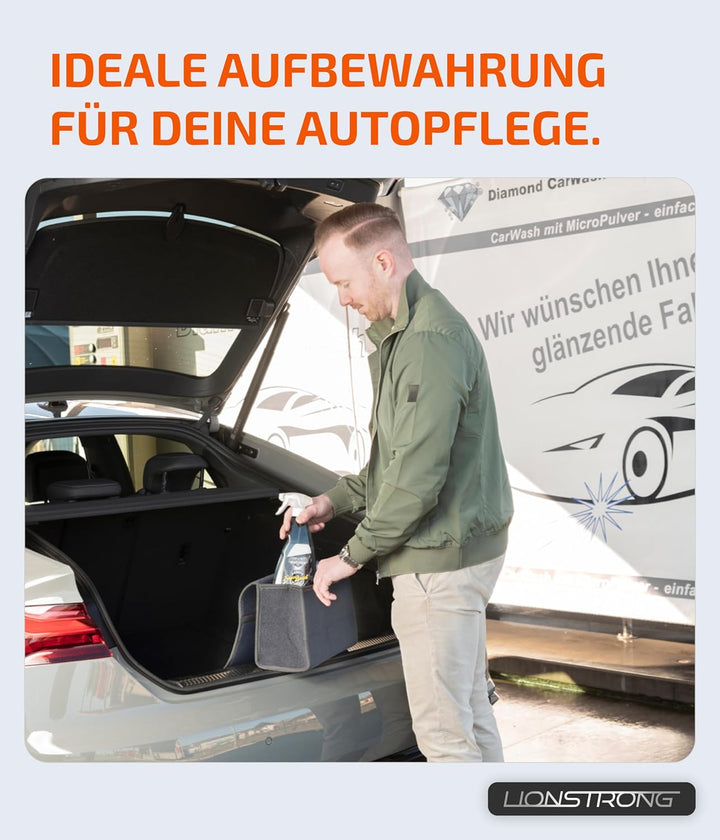 Auto Kofferraumtasche [HOCHWERTIGER FILZ] – Faltbar – Rutschfest mit Klettbändern zu befestigen – We