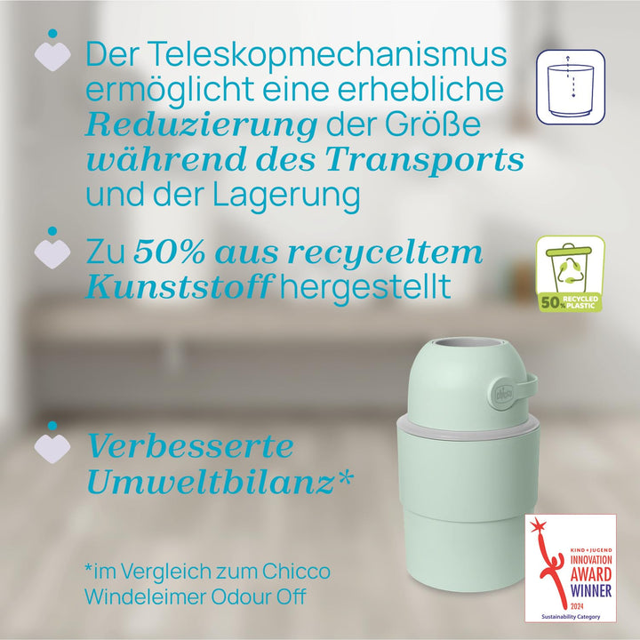 Chicco Teleskop-Windeleimer, Geräumig und Praktisch, Kompaktes Design, Kompatibel mit Chicco Odour O
