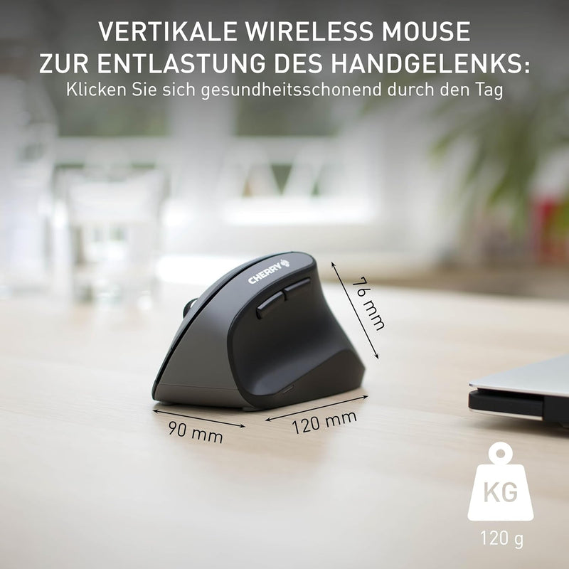 CHERRY MW 4500, Ergonomische Vertikale Maus für Rechtshänder, Kabellos (2,4 GHz Funk), 3-stufig rege