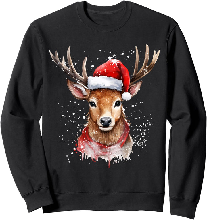 Hirsch mit Weihnachtsmütze Christmas Hirsch Weihnachten Sweatshirt