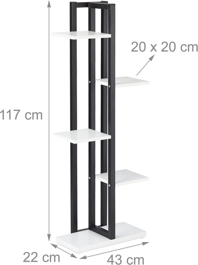 Relaxdays Pflanzenregal, Blumentreppe mit 5 Ablagen, HBT 117 x 43 x 22 cm, Stahl u. MDF, Blumenregal