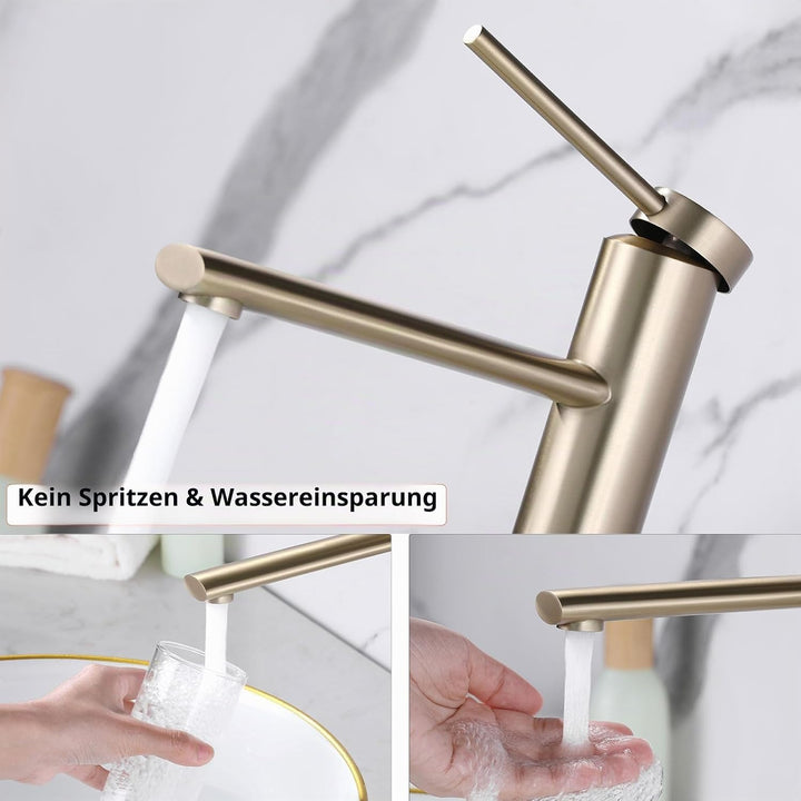 PHASAT Wasserhahn Bad Gold Mischbatterie Einhebelmischer Waschbecken Armaturen Waschtischarmatur Hoc