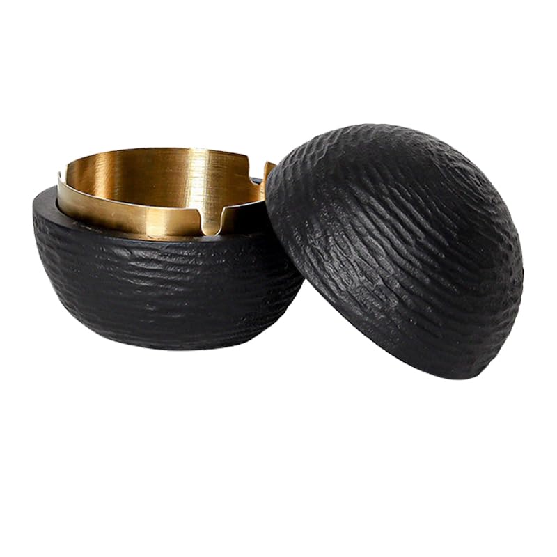 Aschenbecher mit Deckel für Draussen Innen - Outdoor Minimalismus Schwarz Weiss Grau Edelstahl Liner