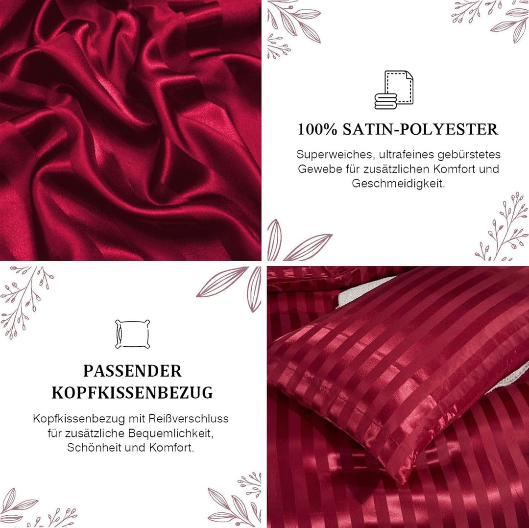Tospass Sommer Satin Bettwäsche 200x200 cm Rot Glatt Weinrot Bettwäsche Set Luxus Seide Deckenbezug