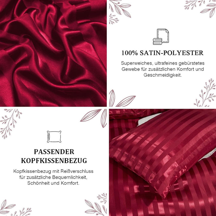Tospass Sommer Satin Bettwäsche 200x200 cm Rot Glatt Weinrot Bettwäsche Set Luxus Seide Deckenbezug